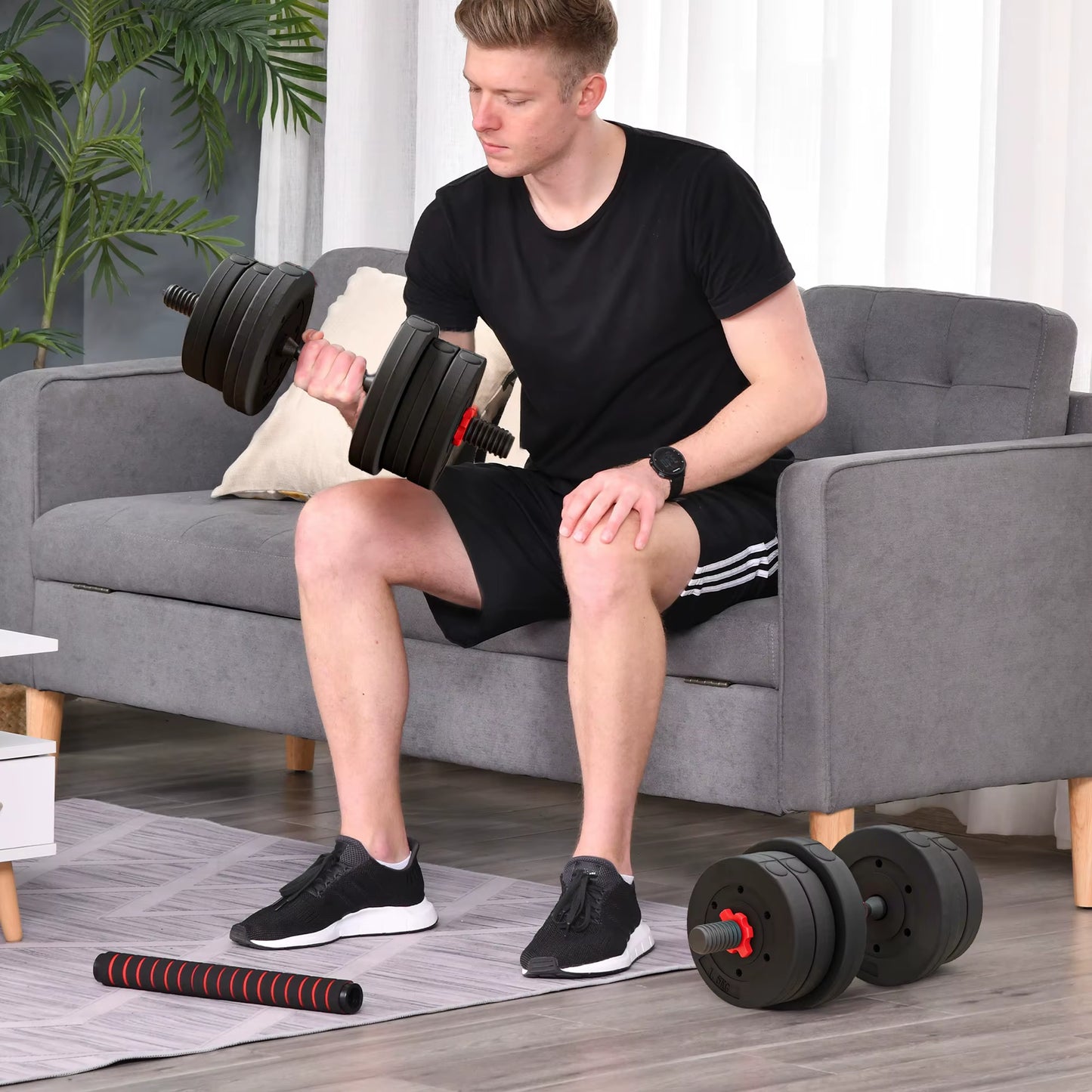 20Kg 2 in 1 Adjustable Dumbbells Weight Set, Dumbbell Hand Weight Barbell for Body Fitness, Lifting Training for Home