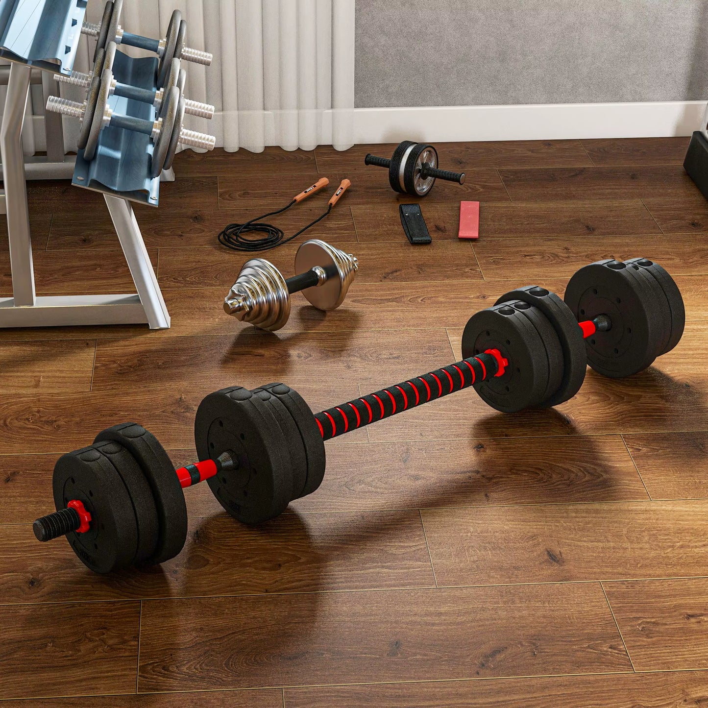 20Kg 2 in 1 Adjustable Dumbbells Weight Set, Dumbbell Hand Weight Barbell for Body Fitness, Lifting Training for Home